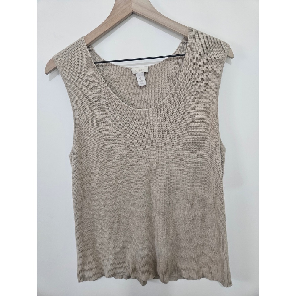 Chicos Beige Knit Tank Top Sleeveless Scoop Neck Viscose Cotton Sweater Size 3‎